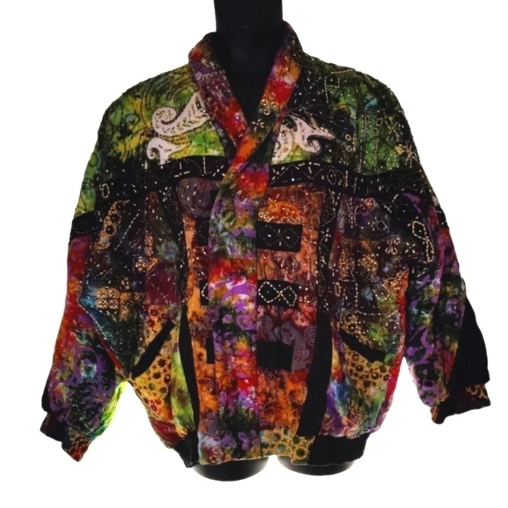Exquisite Batik Beaded Jacket Euc - image 3